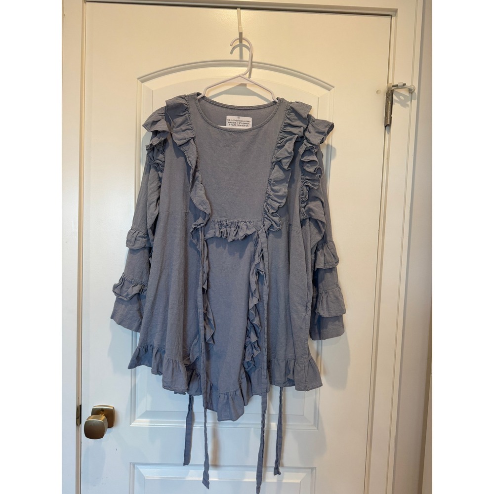 Style Nanda Ruffle Trim‎ Tunic Top Long Sleeve Flowy Korean Fashion